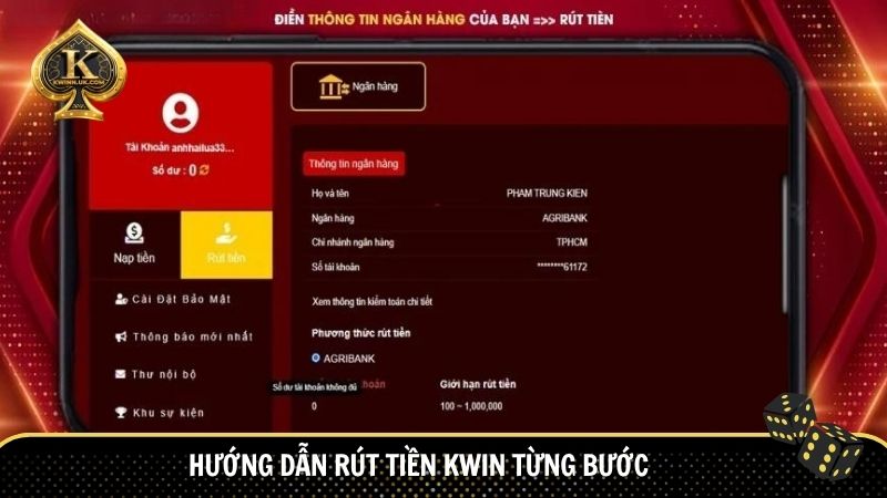 Việc rút tiền Kwin khá đơn giản với các bước dưới đây